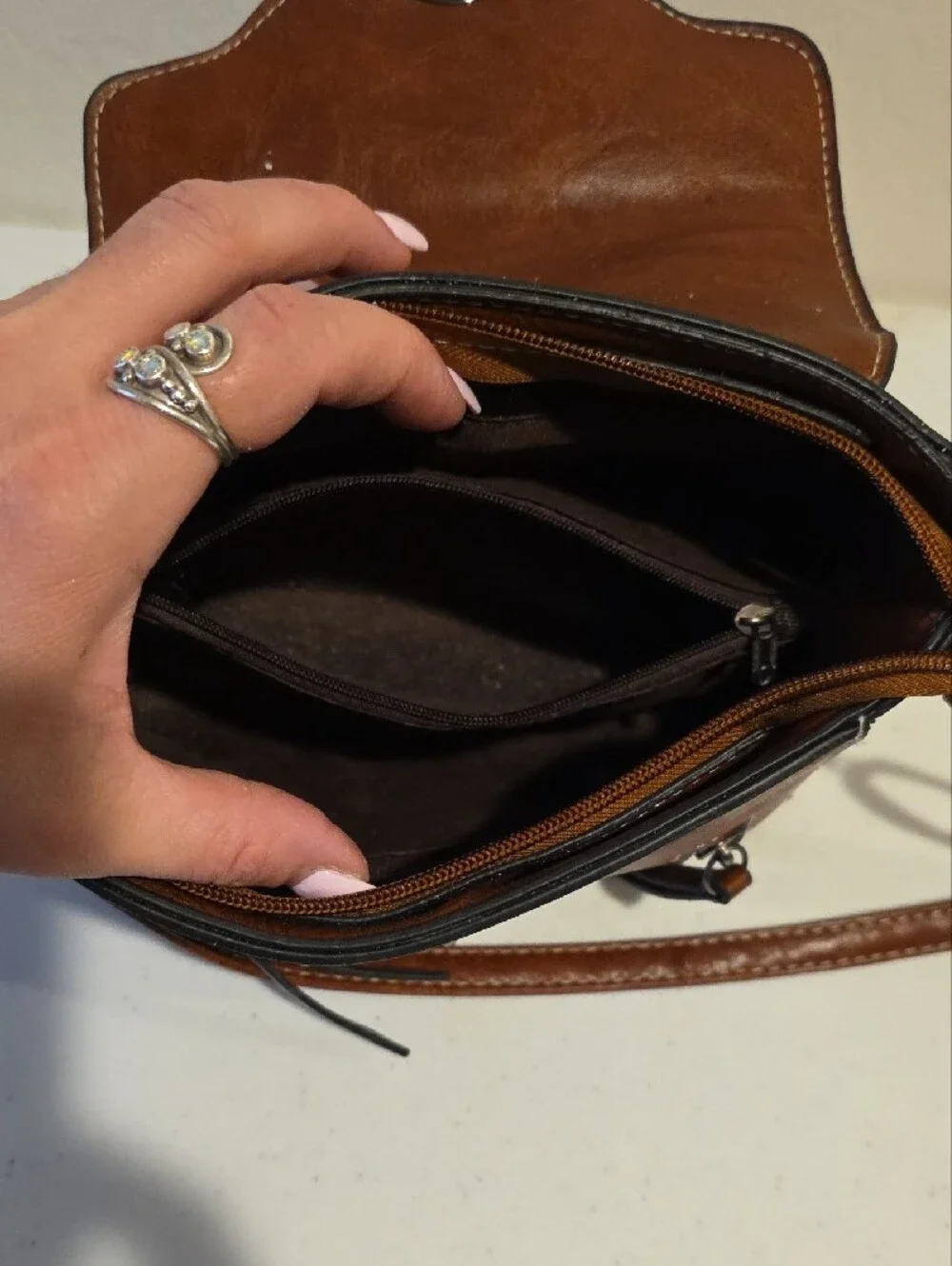 Brown Leather Crossbody Satchel Handbag